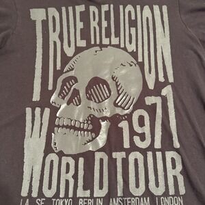 TRUE RELIGION Black GRAY VNECK SKULL Short Sleeve MENS Graphic T-shirt MEDIUM